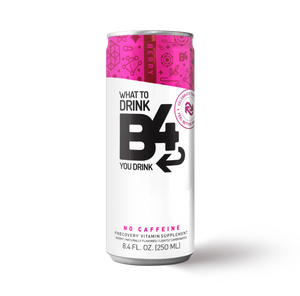 an 8.4 oz can of berry flavored B4 precovery drink