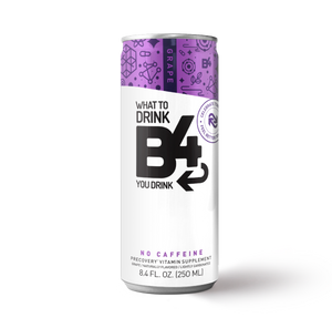 an 8.4 oz can of grape flavored B4 precovery drink